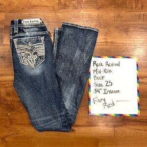 Rock Revival Fiery Red Mid-Rise Boot Cut Jeans- Size 25